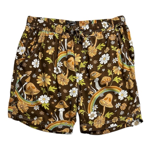 Massive Magic Mushroom Soft Rayon Shorts Mens Size Large Lounge Pockets - Picture 1 of 9